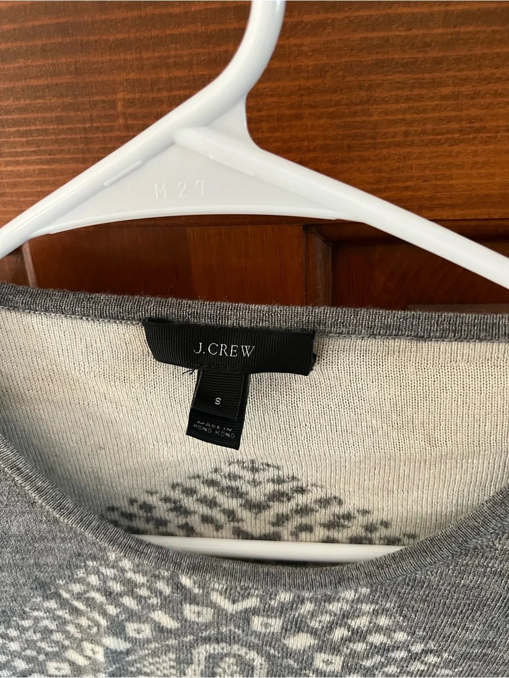 J. Crew Gray and White Geometric Crewneck Sweater